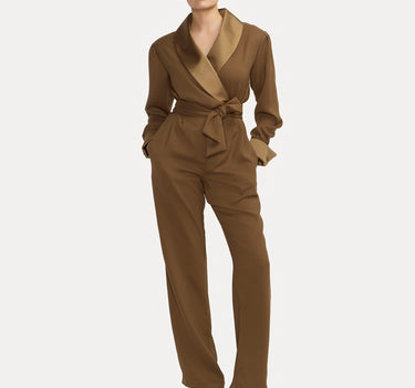 Combinaison Smoking Mariée - Crêpe Revers Satin Camel